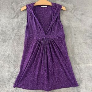 Robin Piccone Swim Cover Up Hooded Dress Purple Burnout Sheer Paisley Size S??